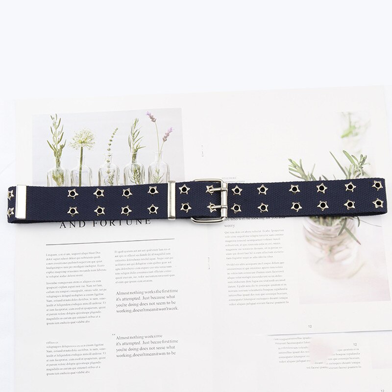 Double Grommet Belt Canvas Belt Double star Hole Belt for Women Punk Rock Jeans Belt: navy