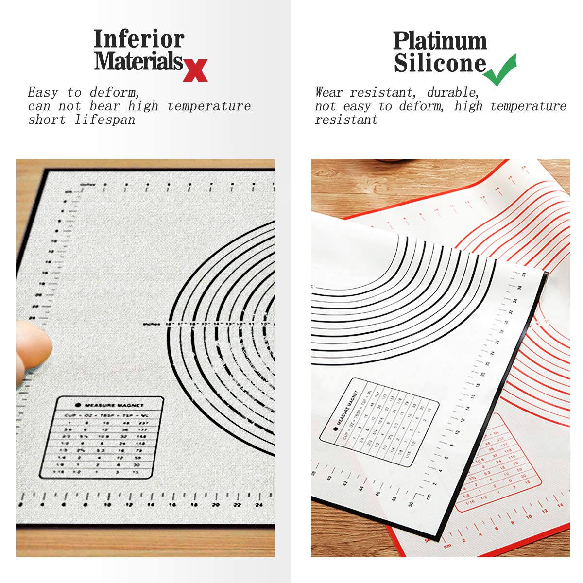 Large Size Silicone Baking Mat Sheet Non Stick Kneading Pad With Measurement Fondant Mat Fiberglass Rolling Dough Pad Oven Liner