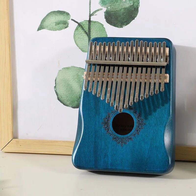 Kalimba 17 Key Thumb Piano Solid Wood Portable Keyboard Instrument Mahogany Wooden African Kalimba Finger Piano: dielianhua blue