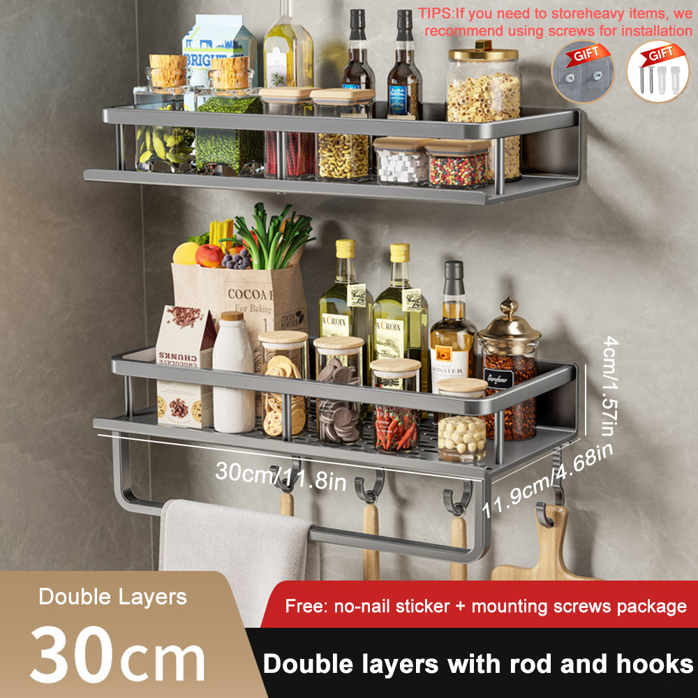 1/2 Stuks Geen Punch Kruidenrek Wandmontage Keuken Spice Organizer Met Haak Staaf Kruidenrek Spice Plank badkamer Keuken Plank