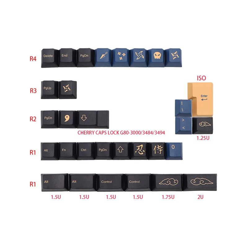 135 Keys/Set Blue Samurai Theme PBT Dye Subbed Keycap for Mx Cherry Switch Mechanical Keyboard Gmk Keycap