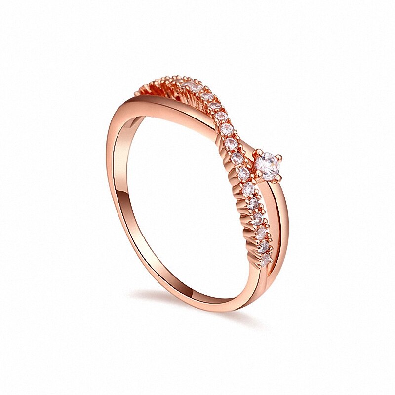 DAN HET Echte Oostenrijkse Kristallen AAA Zirconia Micro Inlays Ring voor vrouwen Geometrische 108711 rose: 6.75 / rosegold