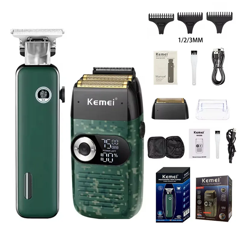Kemei KM-2027 KM-5098 Professioneller Haarschneider und Bartschneider Neues USB wiederaufladbarer Rasierer für Männer Elektrische Haarschneidemaschinen: Blau