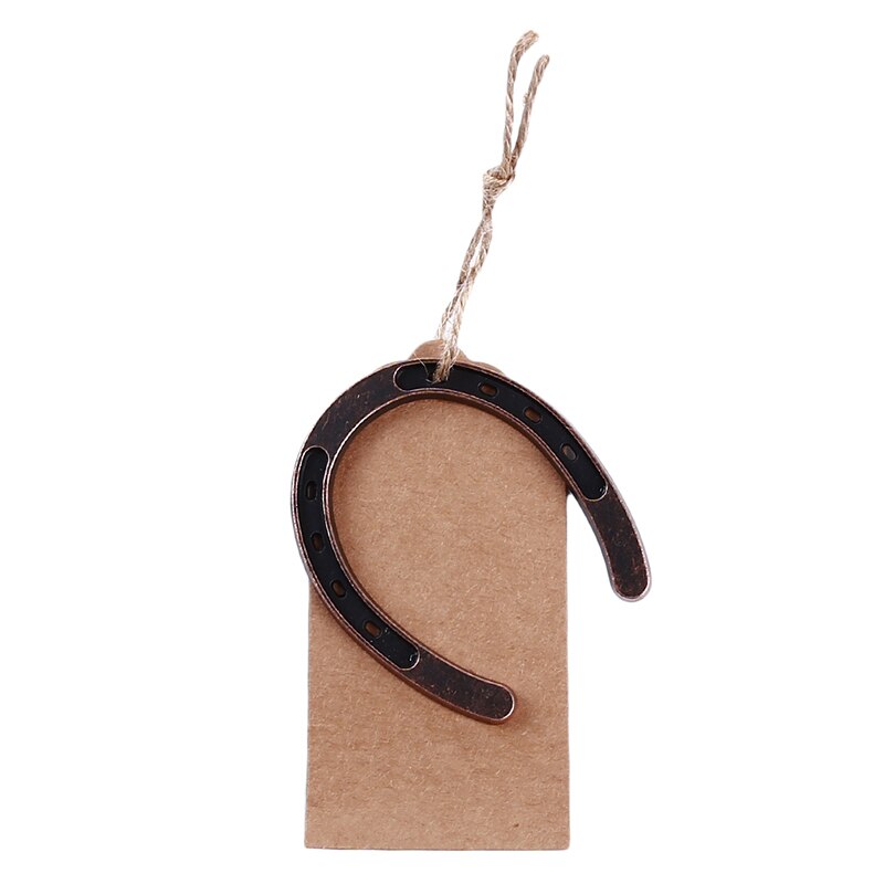 Metal hestesko papir tags diy blankt kort bryllup souvenirs bryllup bord dekoration kraft lucky vedhæng souvenir