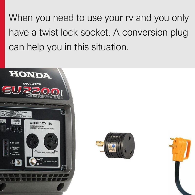 RV Generator Adapter 3-Prong 30A Male To 30A Female RV Power Plug 125V RV Plug for Camper Motorhome Trailer L5-30P