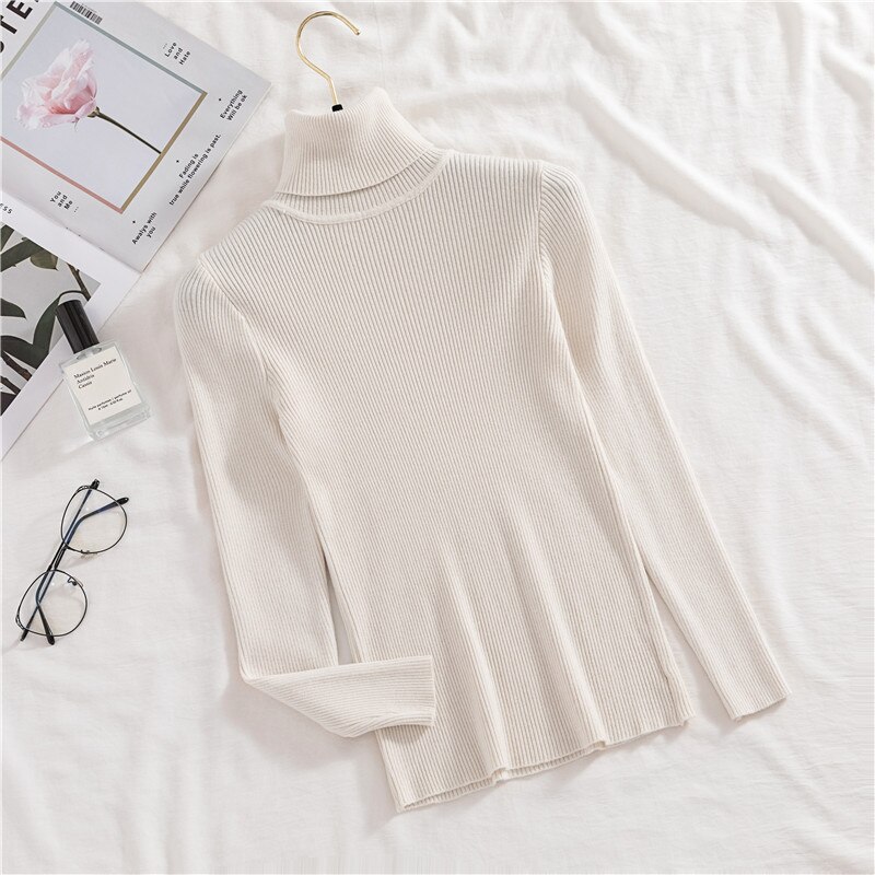 H.SA Autumn Basic Turtleneck Sweater Casual Soft Solid Jumper Korean Sweater Slim Femme Elasticity Winter Pullovers
