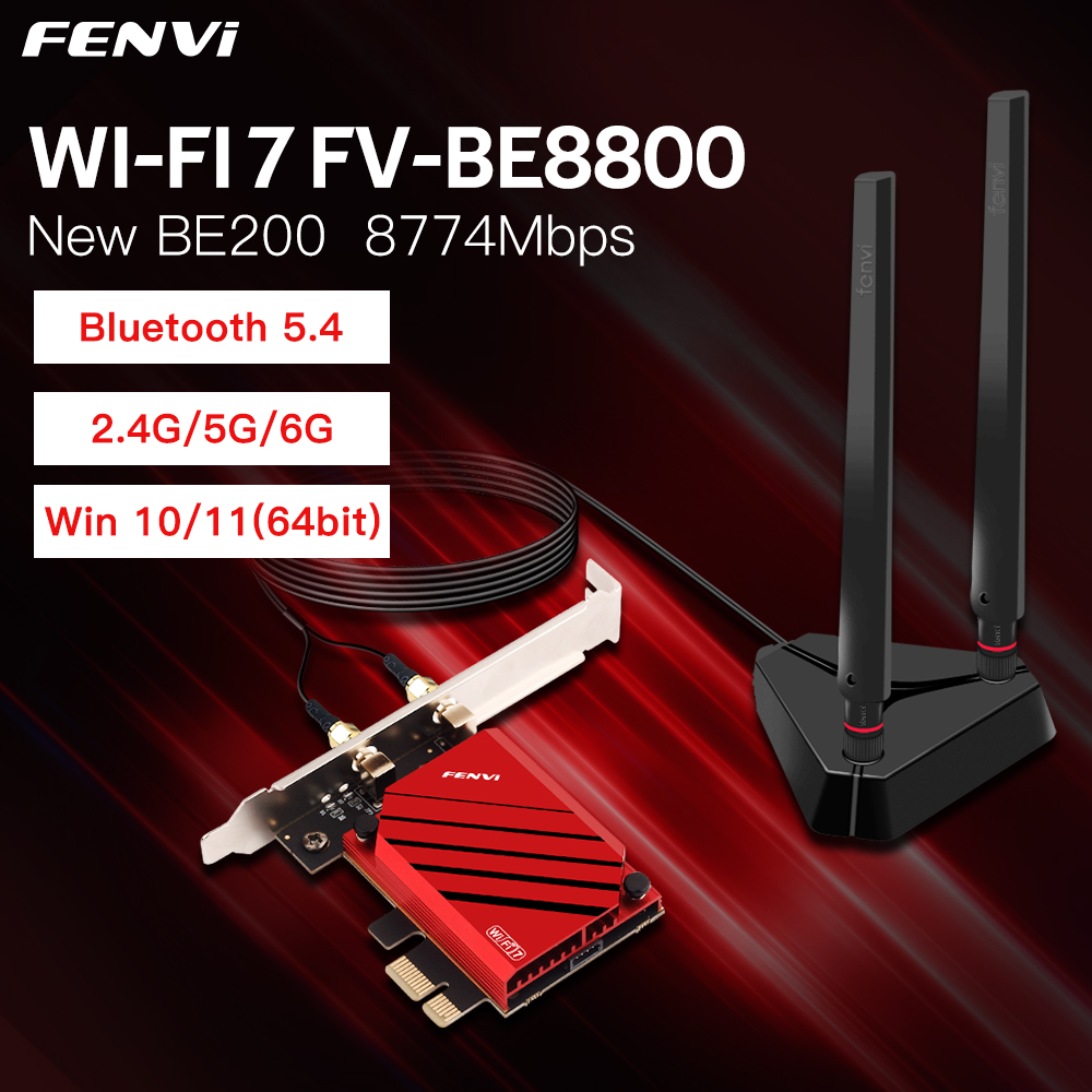 WiFi 7 BE200 PRO Pcie Wireless Wifi Adapter Card Tri-band Bluetooth 5.4 for Intel BE200NGW wifi7 2.4G/5G/6GHz Win 10/11 64bit: black
