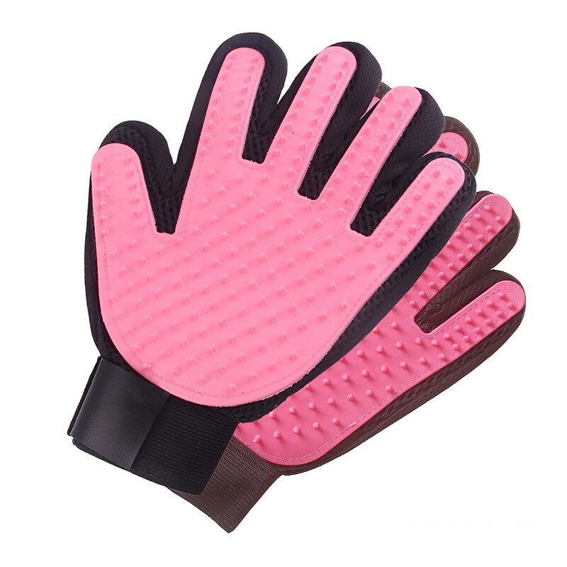 1Pcs Kat Handschoenen Huisdier Producten Pvc Naald Stof Handschoen Voor Hond Grooming En Katten Verwijderen Float Haar Pet Grooming handschoen: Pink left