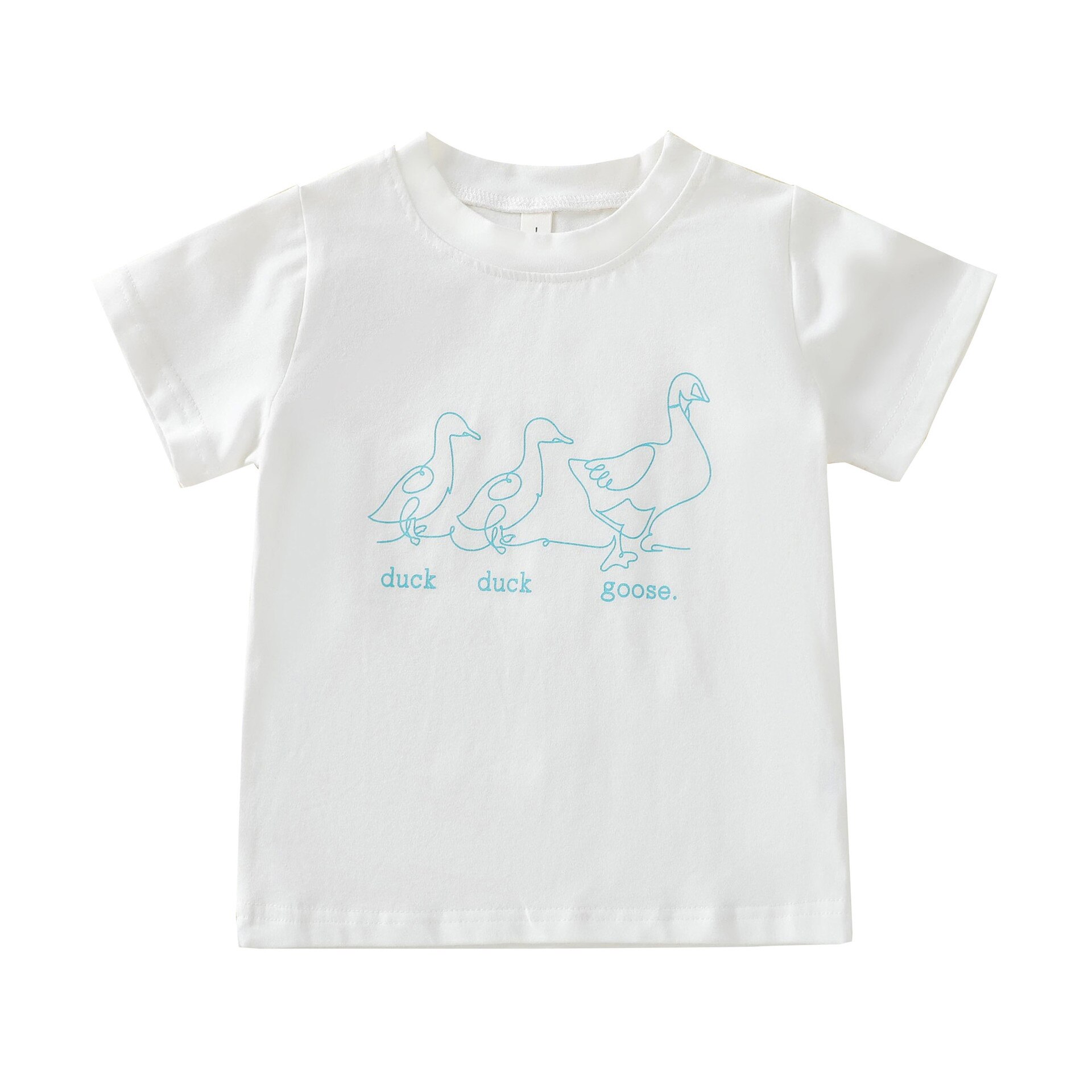 Peuter Baby Boy Meisje Eenvoud Zomer T-shirt Katoen Cartoon Gedrukt Tops Kid Mode Korte Mouw Dunne Kleding: Duck printed / 3T