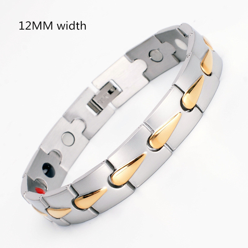Neue Magnetische Energie Armbinde Für Männer Frauen Arthritis Bio Magnet Therapie Titan Stahl Armbänder Armreif Gesundheit Pflege Schmuck: 12mm Gold Silber-