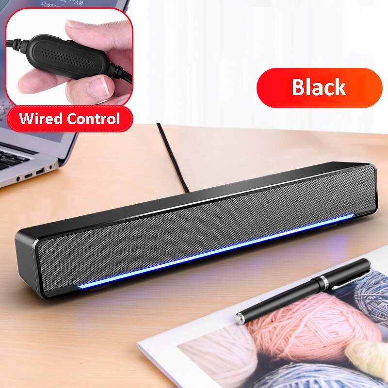 Barra De sonido LED Para TV, altavoz con Bluetooth, Para PC, ordenador, parlantes De Alto rendimiento, Para cine en casa: Black Wired
