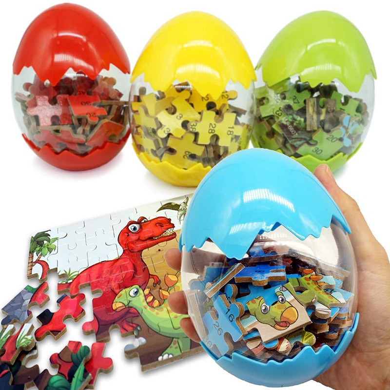 60pcs Wooden Christmas Dinosaur Puzzle Toy Dinosaur Egg Packaging 3D Mini Puzzle Board Decoration Toy