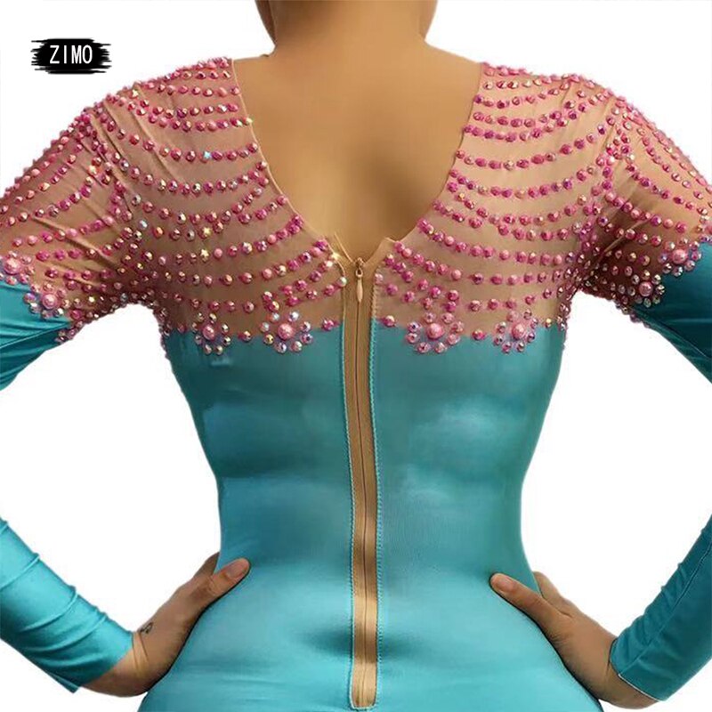 Body con perlas y diamantes de imitación para mujer, ropa de gimnasia rítmica para adultos, baile Dj sexi de animadora para actuación, mallas para escenario