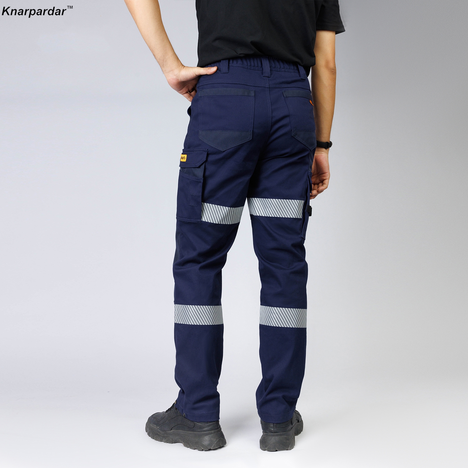 Pantalon de travail bleu marine pour homme, 100% coton, pantalon de travail extensible, vêtements de travail multi-poches avec rayures ZE