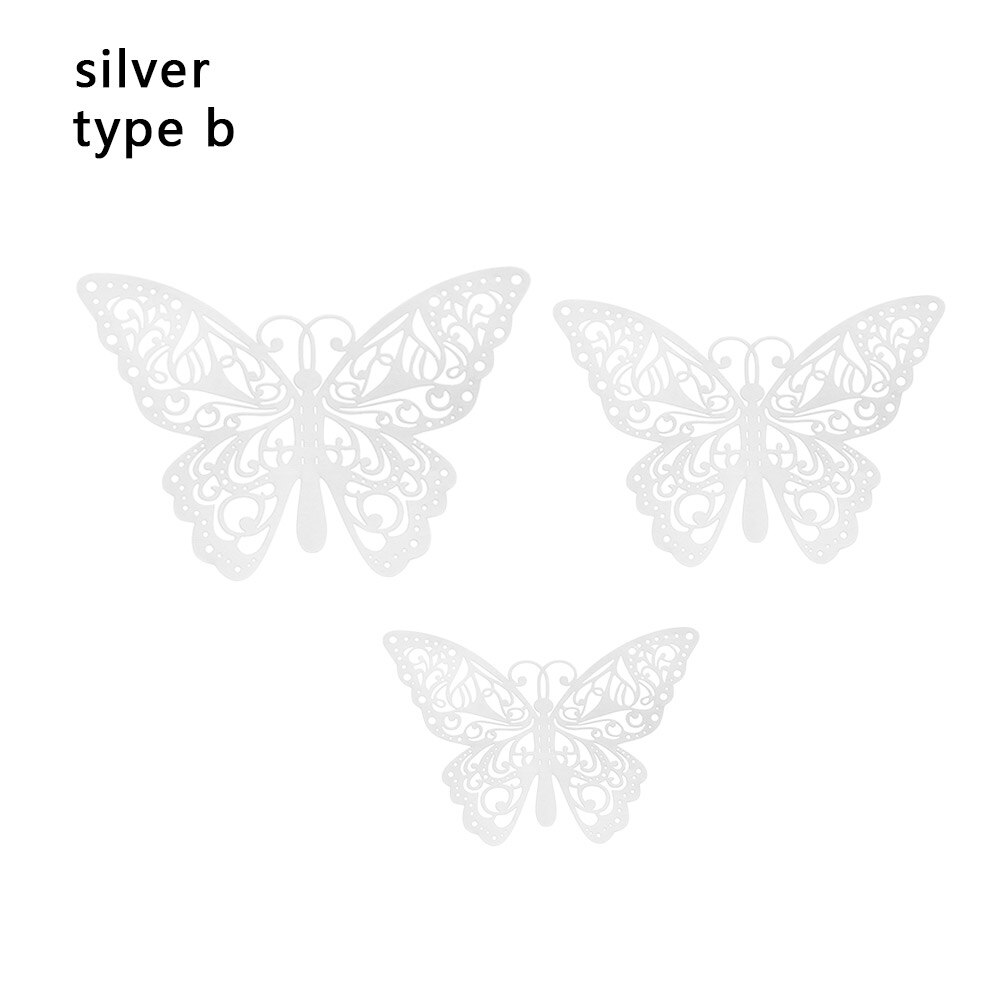 12PCS 3D Hollow Butterfly Wall Stickers Metal Texture Party Supplies Gold Silver Rosegold Decals DIY Party Wedding Butterflies: Silver b