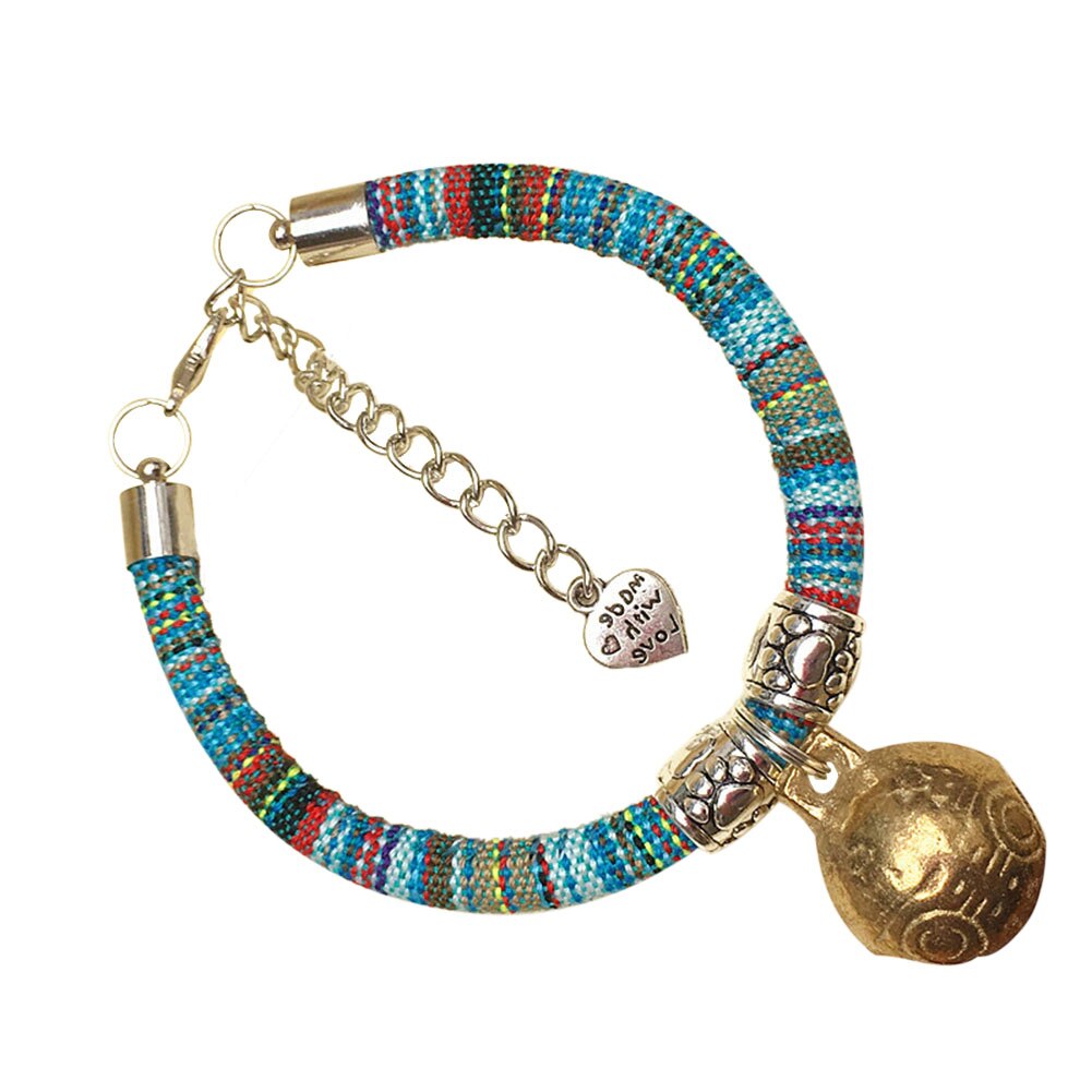 Pet Leash Collar With Big Bell Colorful Ethnic Style Kitten Puppy Necklace Collars for Cats Dogs XHC88: Light blue / XL