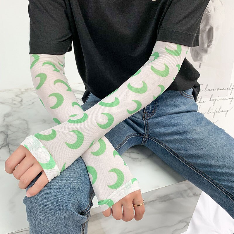 Is silke kold frugt blomster print solhandsker halvfinger fingerløse kørearmvarmere sport solcreme langærmet  c31: 3
