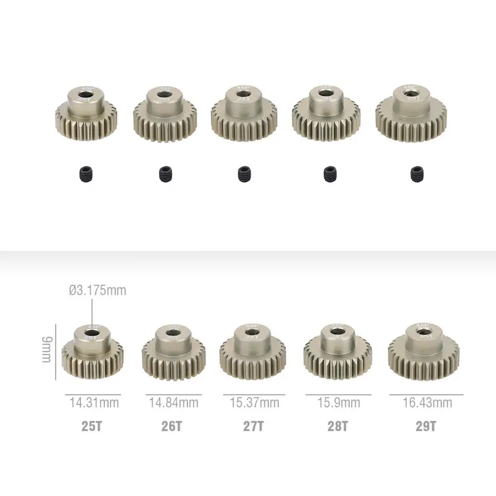 SURPASS HOBBY 5PCS 32DP 48DP 64DP M0.6 M0.8 Motor Gear Metal Pinion 12T-50T for 1/10 1/12 RC Car 3.175mm Shaft Motor 540 3650: green