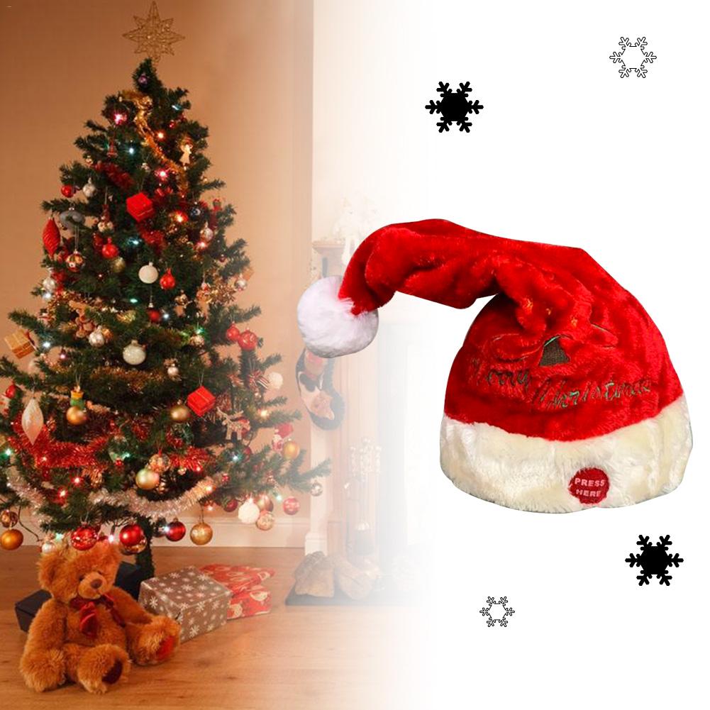 Elektrische Kerst Hoed Speelgoed Rood Fluweel Geborduurd Kerst Muziek Swing Cap Kerstdag Partij Decoratie Kerst Cadeau