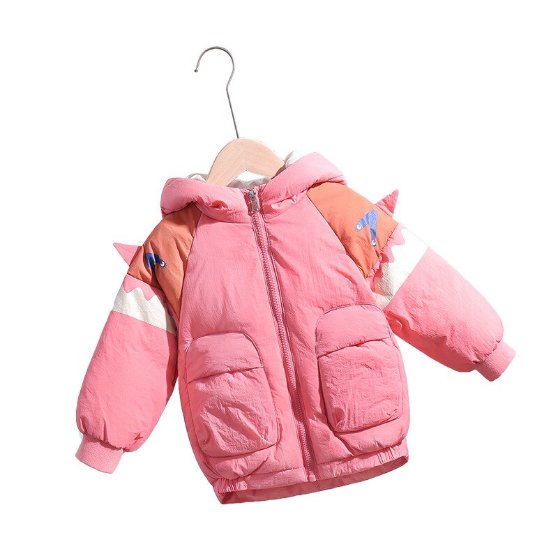 Barn pojkar jackor barn vinter pojkar ytterkläder tecknad film tjockna med huvor flickor dunjackor outfit småbarnsrock: Rosa / 4t