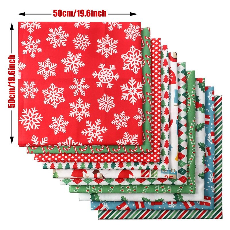 10 Stuks Kerst Katoen Pleinen 50X50 Cm Voorgesneden Quilten Stof Patchwork Sneeuwvlok Print Stof