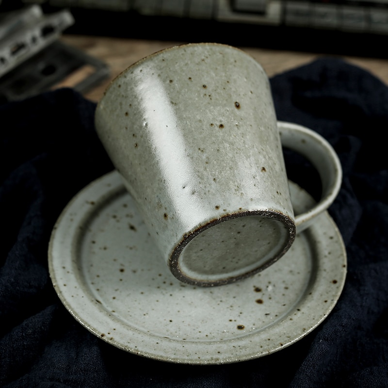 200/320ml håndlagde retro steingods kaffekopp med underkop japansk stil keramisk grov keramikk ettermiddagste kopper