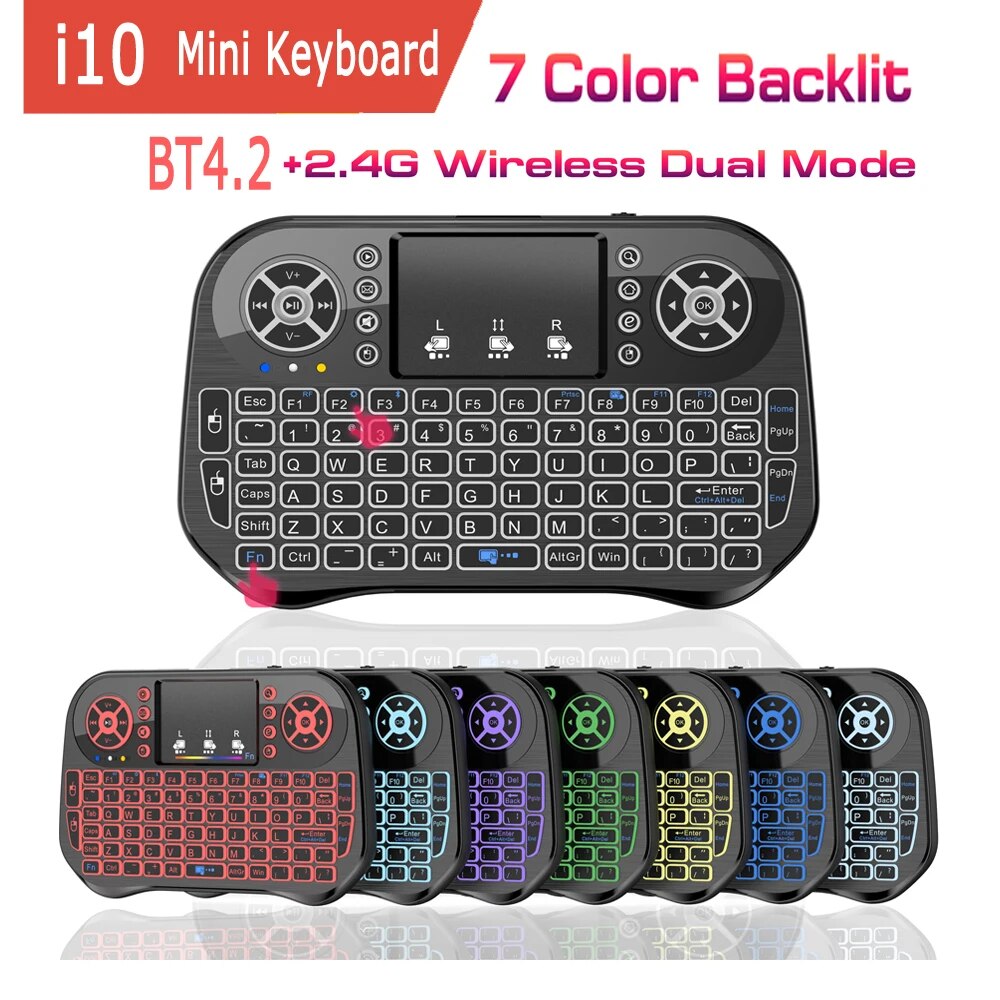 Trådløst bluetooth mini-tastatur 2.4g dobbelttilstand baggrundsbelyst engelsk russisk fransk spansk portugal til android tv-boks pc-projektor