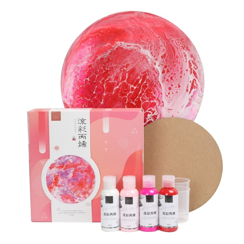 Premium Fluid Acrylic Paint Set 4 Pieces Bottles High-Flow Paint Art Supplies for Canvas Glass Papers Woods Tiles: R