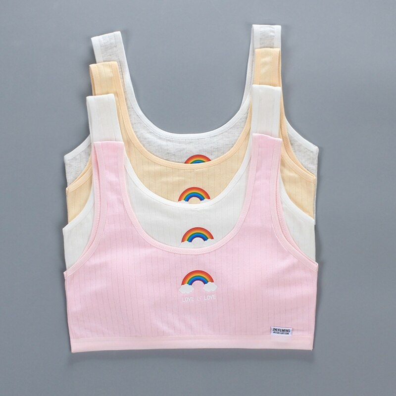 C9GB Teenage Young Girls 2Pcs Underwear Set Rainbow Bridge Print Cotton Training Bra Vest Top and Panties Sports Bralette