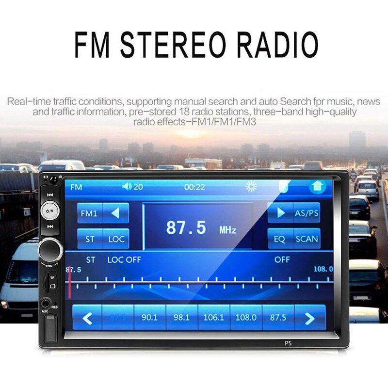 2 Din Car Stereo 7 Inch HD Contact Sn MP5 Player Bluetooth FM Radio Support IOS/Android Phone Mirror Link with AUX/Dual USB/