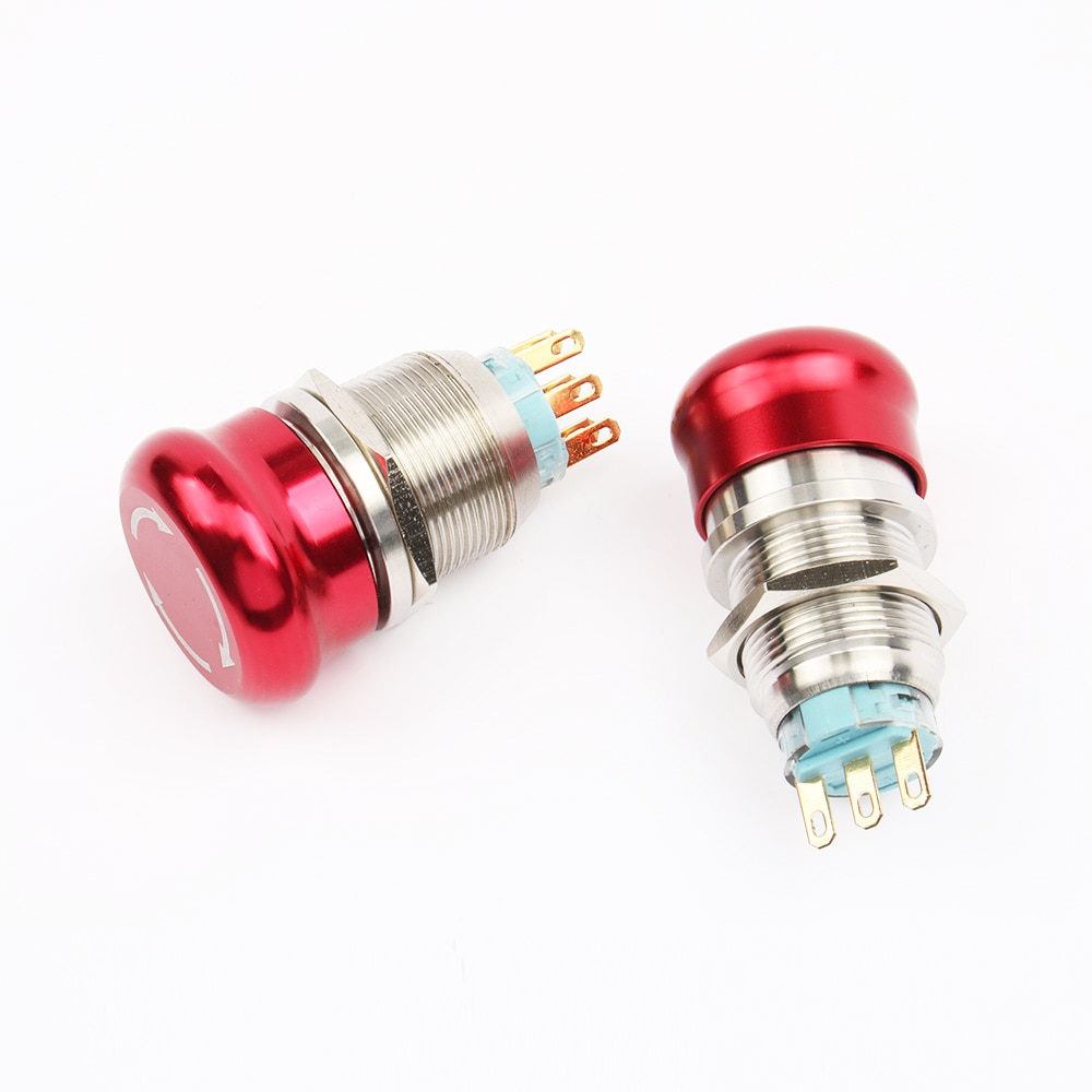 19mm 22mm 1NO1NC Metal Waterproof aluminum Push Button Switch mushroom emergency STOP latching press button 19JT(STOP)/L.S.KB