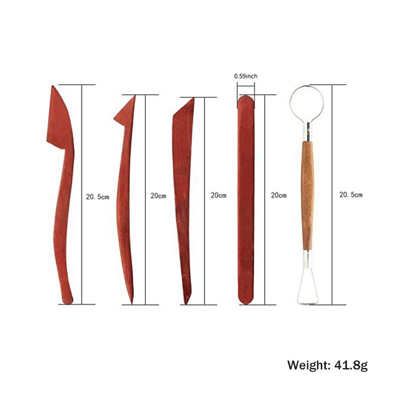 Plastic/Wooden/Metal Tools DIY Ceramic/Pottery Clay Sculpture Tools Set Shaping/Modeling/Sculpting/Carving/Coloring Clay Tools: Red-wood-5pcs