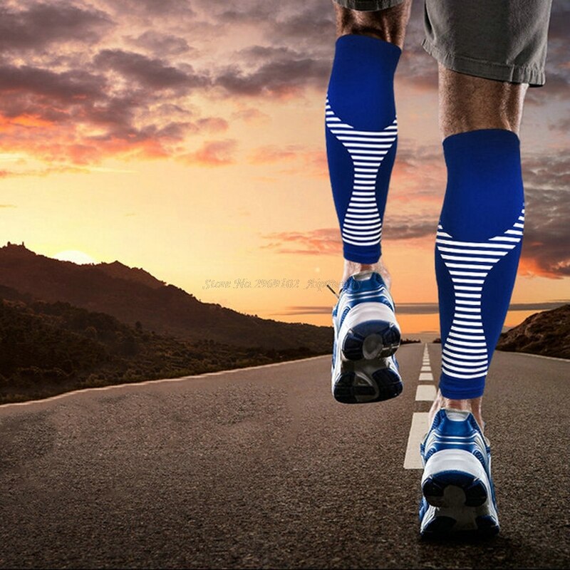 1 stks Streep Geen Slip Compressie Ademende Quick Dry Fietsen Beenwarmer Running Jogging Scheenbeschermer Kalf Protector Wandelen Brace