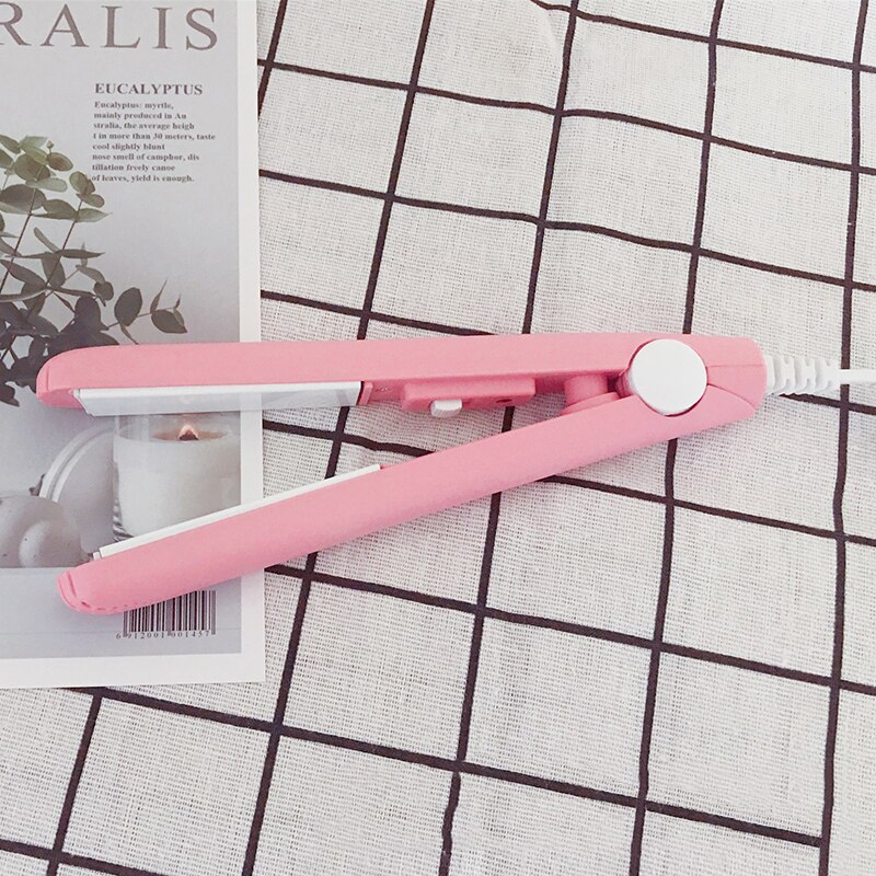 MIni plancha de pelo para niña, planchas alisadoras, rizador de pelo, plancha plana portátil para mujer, Onda de cabello 220V, enchufe de la UE: Flat-pink