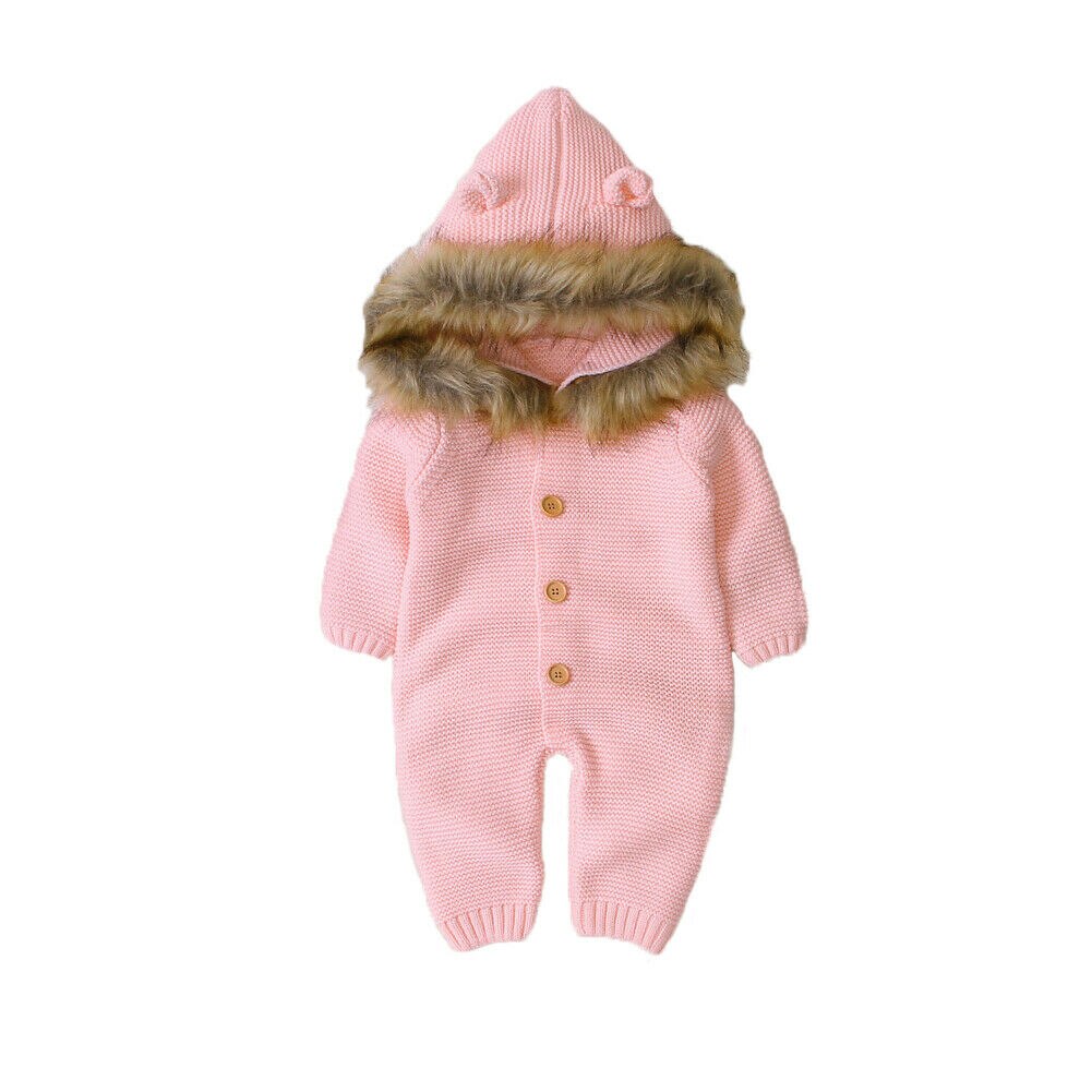 3 Kleuren Kids Meisje Jongen Warme Kleding Gebreide Lange Mouwen Hoodie Romper Totale Outfits: Roze / 24M