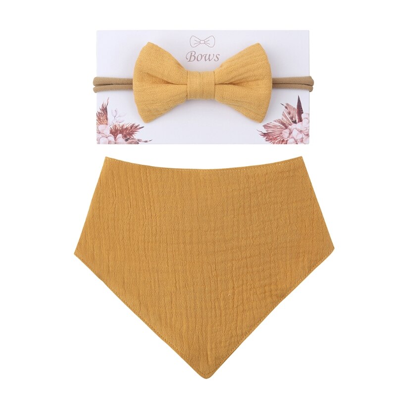 2Pcs Baby Meisjes Elastische Boog Hoofdband Speeksel Handdoek Set Prinses Strik Haarband