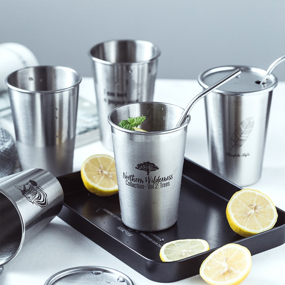 350ml Cute Pattern Beer Stainless Steel Pint Glasses Mugs Tumbler Metal Cup Unbreakable Stackable Cups Juice Beer Coffee Water