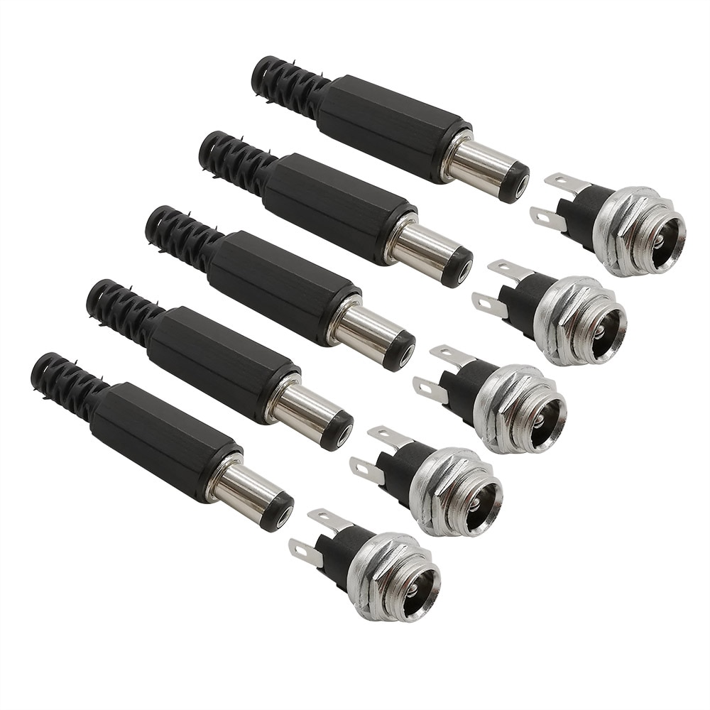 5Pairs 5.5X2.1Mm Dc Power Connectors 5.5*2.1 Dc Metalen Man Vrouw Plug Jack Socket Metalen panel Mount Terminal Connector