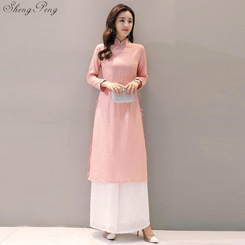 aodai vietnam long cheongsam dress for women traditional clothing ao dai dresses oriental dress V1801