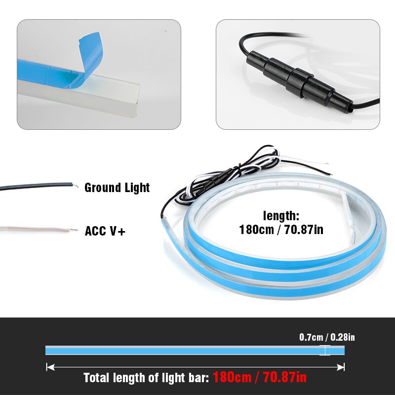 Okeen Waterdichte Led Drl Strip 180 Cm Dagrijverlichting Flexibele Zachte Buis Kap Auto Led Strip Wit 12V led Strip Voor Auto