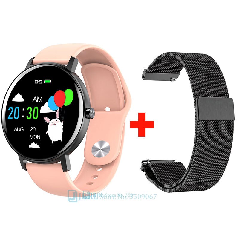 Rotondo Smart Band Donne Degli Uomini Braccialetto Intelligente Inseguitore di Fitness Per Android IOS Smartband Nuovo Full Touch Intelligente Wristband della Fascia di Polso: pink add strap 5