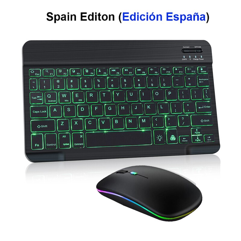 SeenDa Bluetooth Mini Klaviatur Spielen Bluetooth Tablette Tastatur Bluetooth Tastatur und Maus für Android-praktisch: Spanien Schwarz