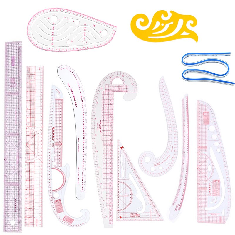 4/13 Pcs French Curve Metric Grading Ruler Measure Dressmaking Tailor Drawing Template Craft Tool Plastic Sewing Supplies: 12pcs A