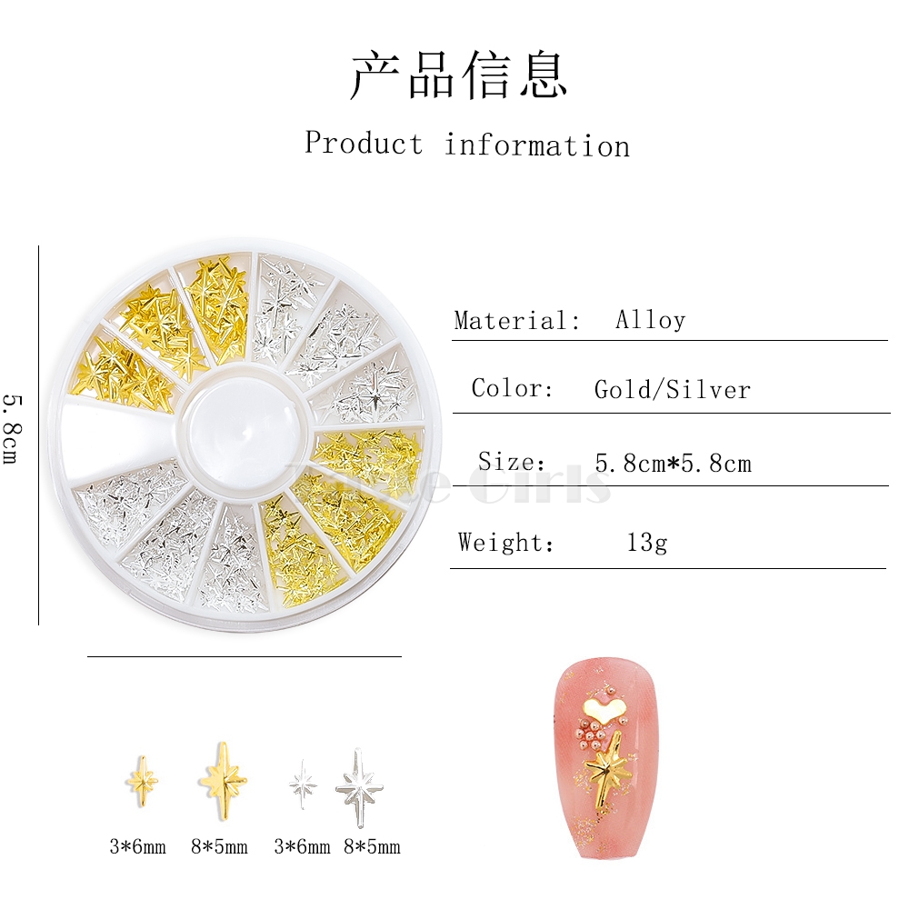 Mix 2-maten goud zilver sterrenlicht vorm metallic nail art strass decoraties edelsteen DIY salon wiel