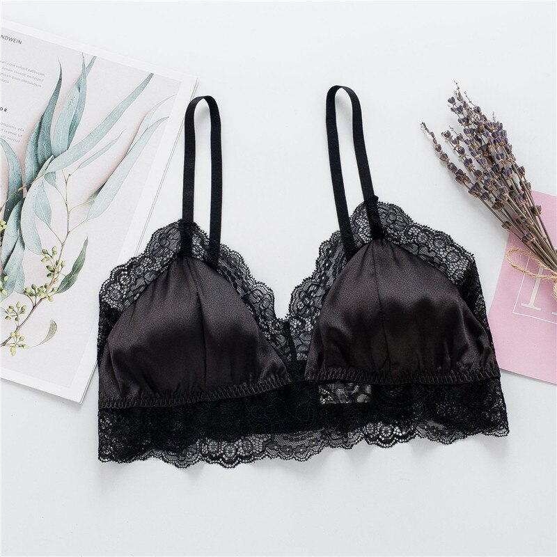 Birdsky, 1PC Women silk bra brassiere lace thin breast top detachable pad wire rimless no formaldehyde, 100% mulberry silk.OR-76