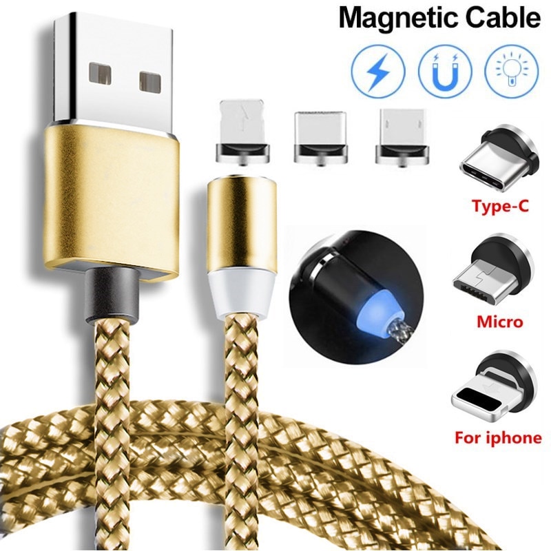 Cable magnético de 1m, cargador Micro USB tipo C para teléfonos Android, Cable de carga magnética de carga rápida para iPhone 11 Pro XS Max