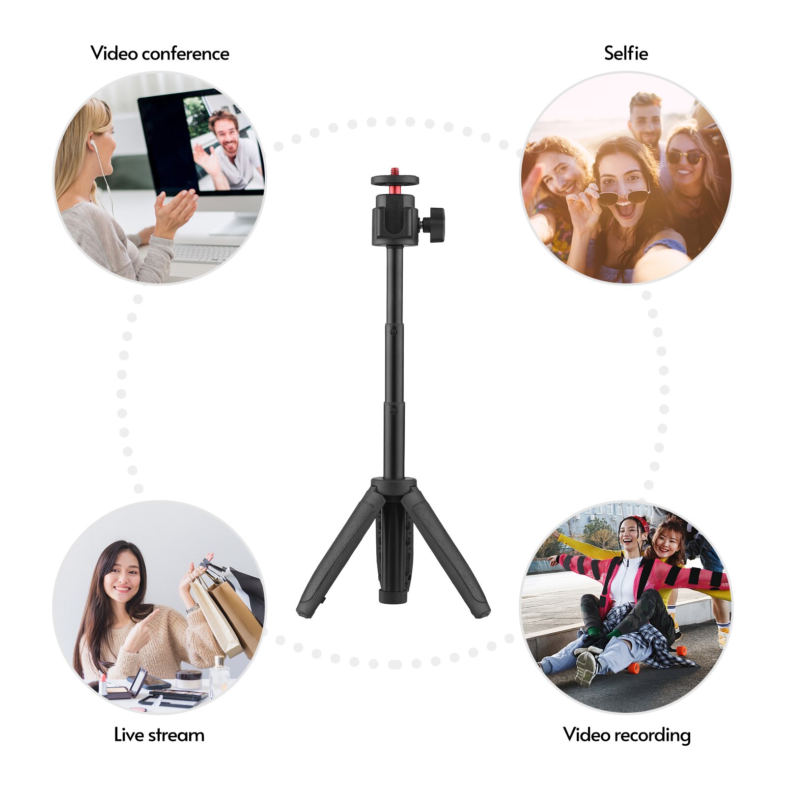 Portable Mini Tripod Lightweight Extendable Tripod Stand Handle Grip with 4 Levels of Adjustable Height for Phone Camera Video