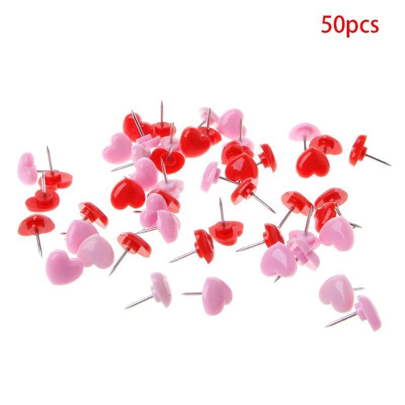 50 stuks hartvormige plastic gekleurde punaises voor kantoor en school: Rood roze