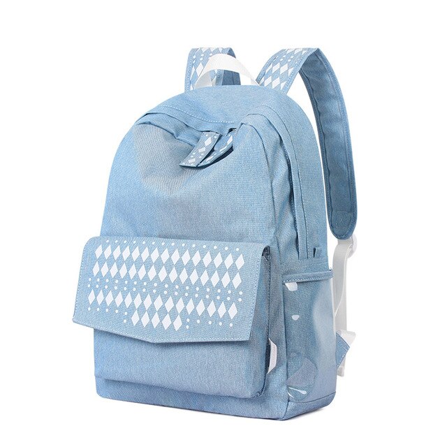 Rdywbu Denim Backpack - National Style Laptop Bag - 20-35L - Unisex Travel School Bag