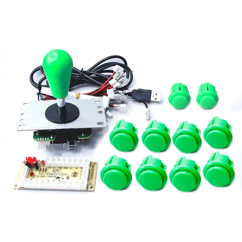 Copie SANWA Machine de jeu Console d'arcade Kit de bricolage boutons poussoirs de Joystick 8 voies pour PC Raspberry Pi contrôleur de carte USB à retard zéro: green